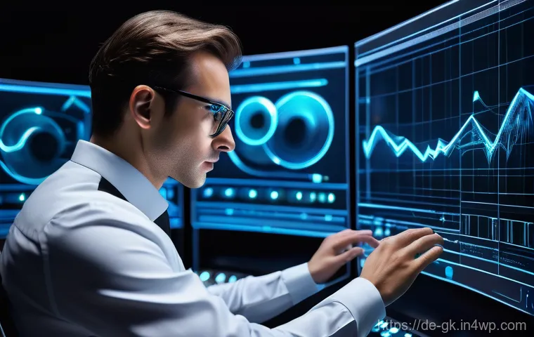 Transformer 모델의 하이퍼파라미터 조정 - An AI engineer with a focused expression, meticulously adjusting the glowing, intricate dials and ho...