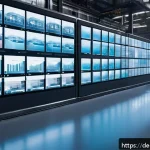 Transformer 아키텍처의 실무 적용 사례 - A modern industrial factory interior with advanced manufacturing machines equipped with numerous sen...