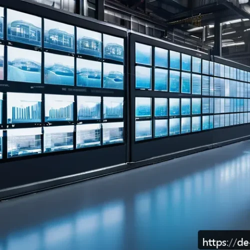 Transformer 아키텍처의 실무 적용 사례 - A modern industrial factory interior with advanced manufacturing machines equipped with numerous sen...
