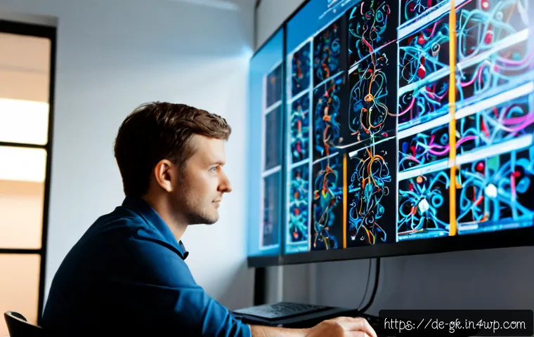 Transfer Learning과 Transformer의 관계 - Photorealistic modern German research office, an adult data scientist studying a large illuminated n...